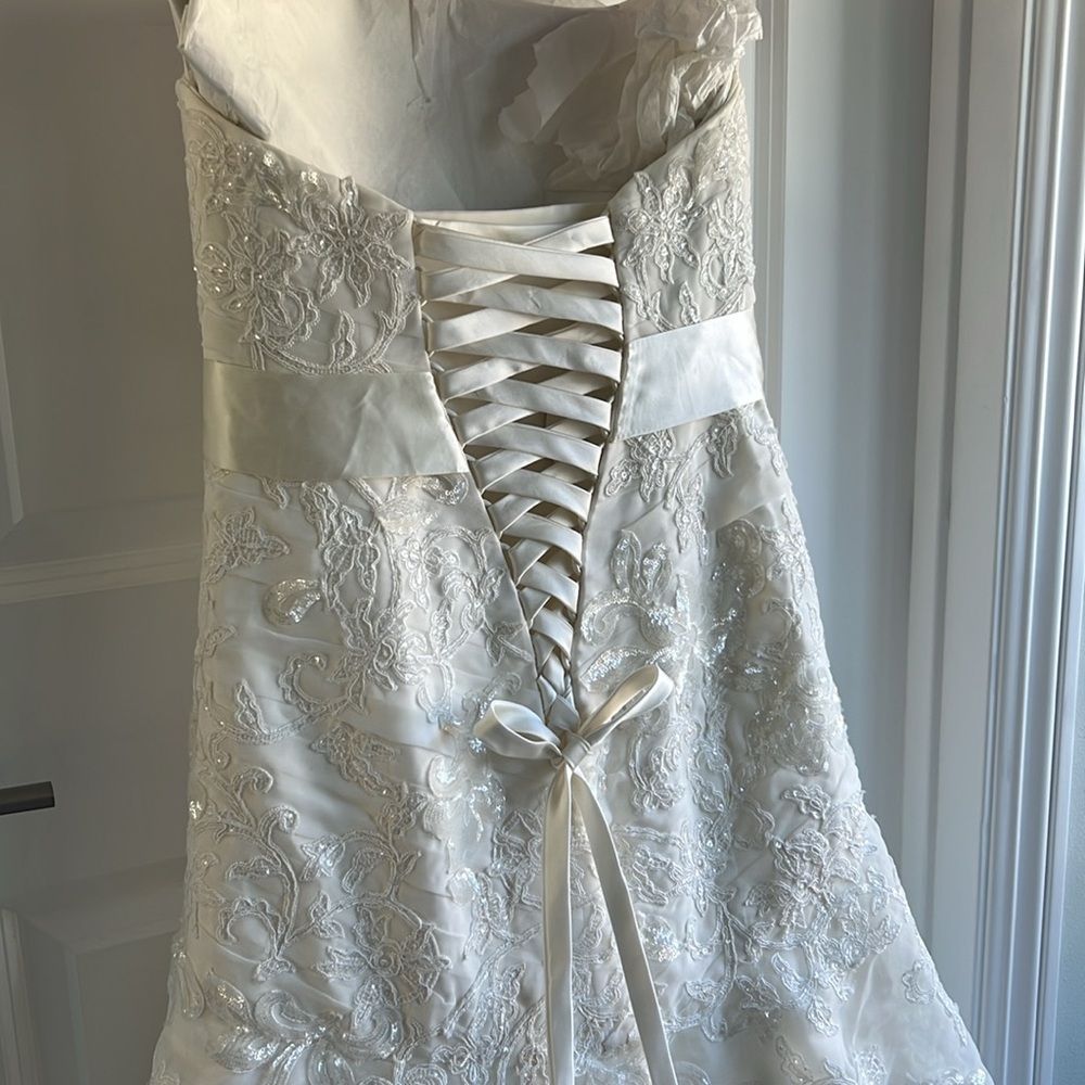 David’s Bridal Strapless Wedding Dress with Lace - Picture 5 of 16